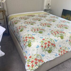 Vintage Morgan Jones Floral Bedding Red Poppies “ with Blue Accents queen